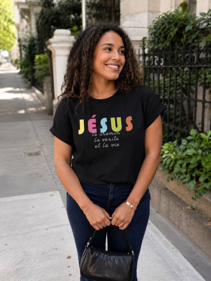 T-shirt chrétien femme “Jésus le chemin... ” | couleurs sombres – Image 5