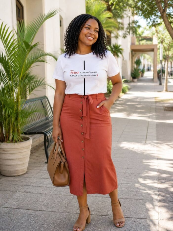 T-shirt chrétien femme “Jésus a changé ma vie” | Blanc