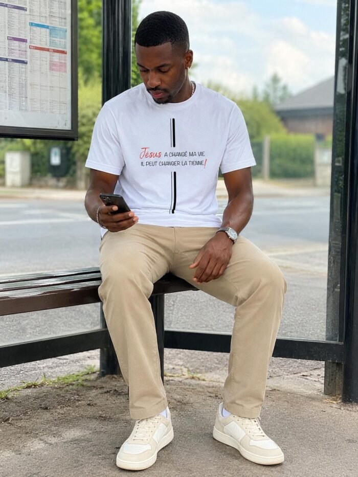 T-shirt chrétien homme “Jésus a changé ma vie” | blanc – Image 2