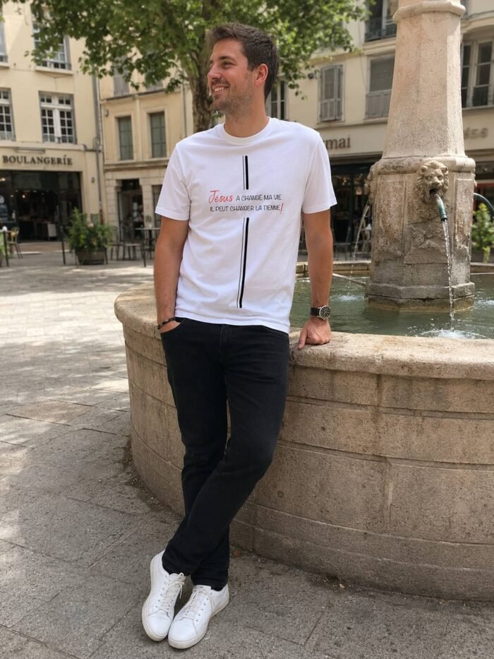 T-shirt chrétien homme “Jésus a changé ma vie” | blanc – Image 3