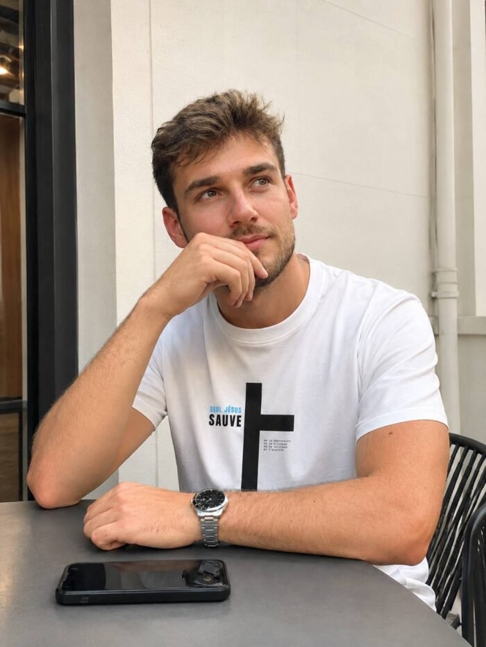 T-shirt chrétien homme «Jésus sauve» | blanc – Image 2