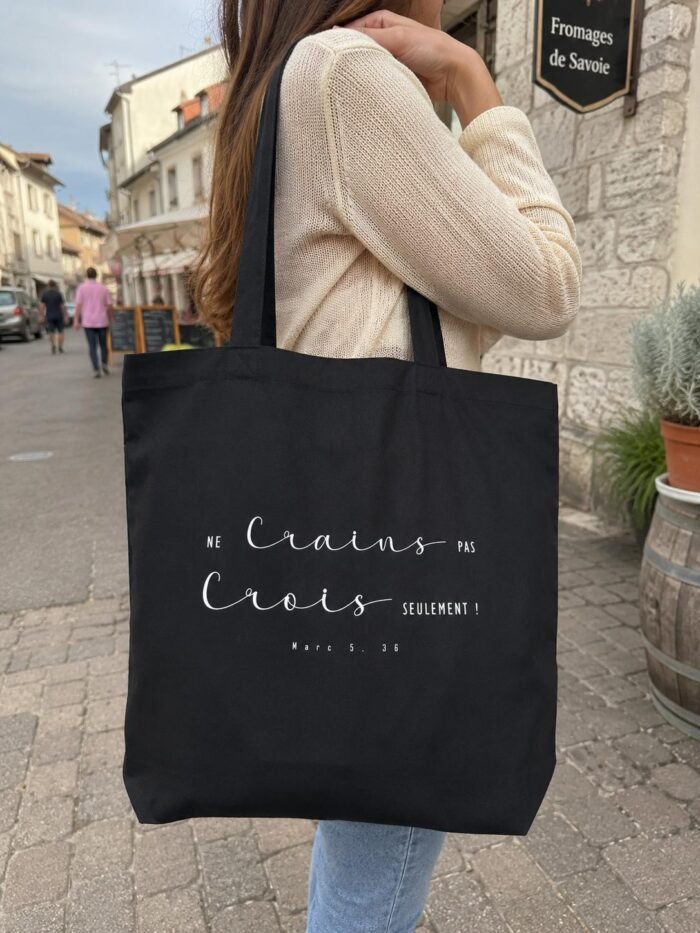 Tote bag chrétien “Ne crains pas” | Noir – Image 2