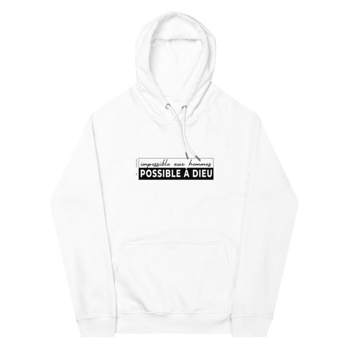 Sweat à capuche chrétien homme “Possible à Dieu” | Blanc – Image 3